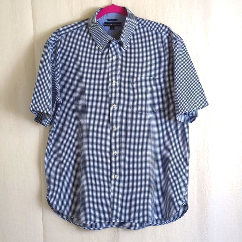 Tommy Hilfiger Blue and White Check Shirt Size Large